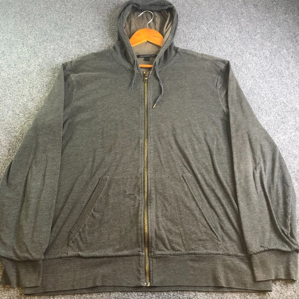 John Varvatos Hoodie Mens XL Greenish Brown Cotton Blend Full Zip Single Stitch